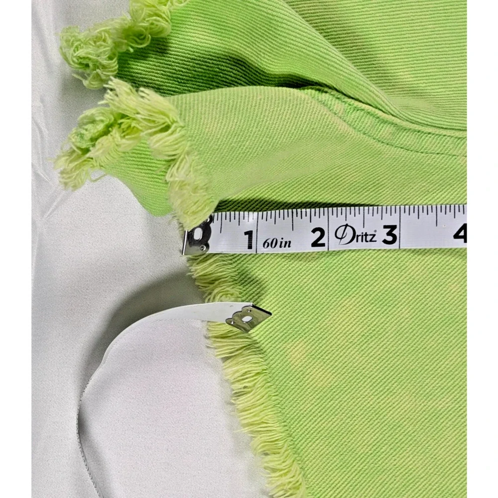 Cousin Couture Acid Wash Denim Shorts High Waisted Fringe Hem Small S Neon Green